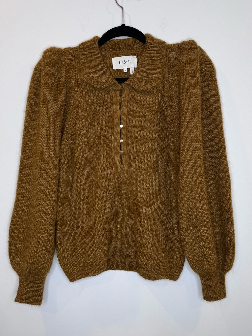 Ba&sh tilte mohair wool blend placket buttons sz XS big shoulder fall sweater - Picture 3 of 9